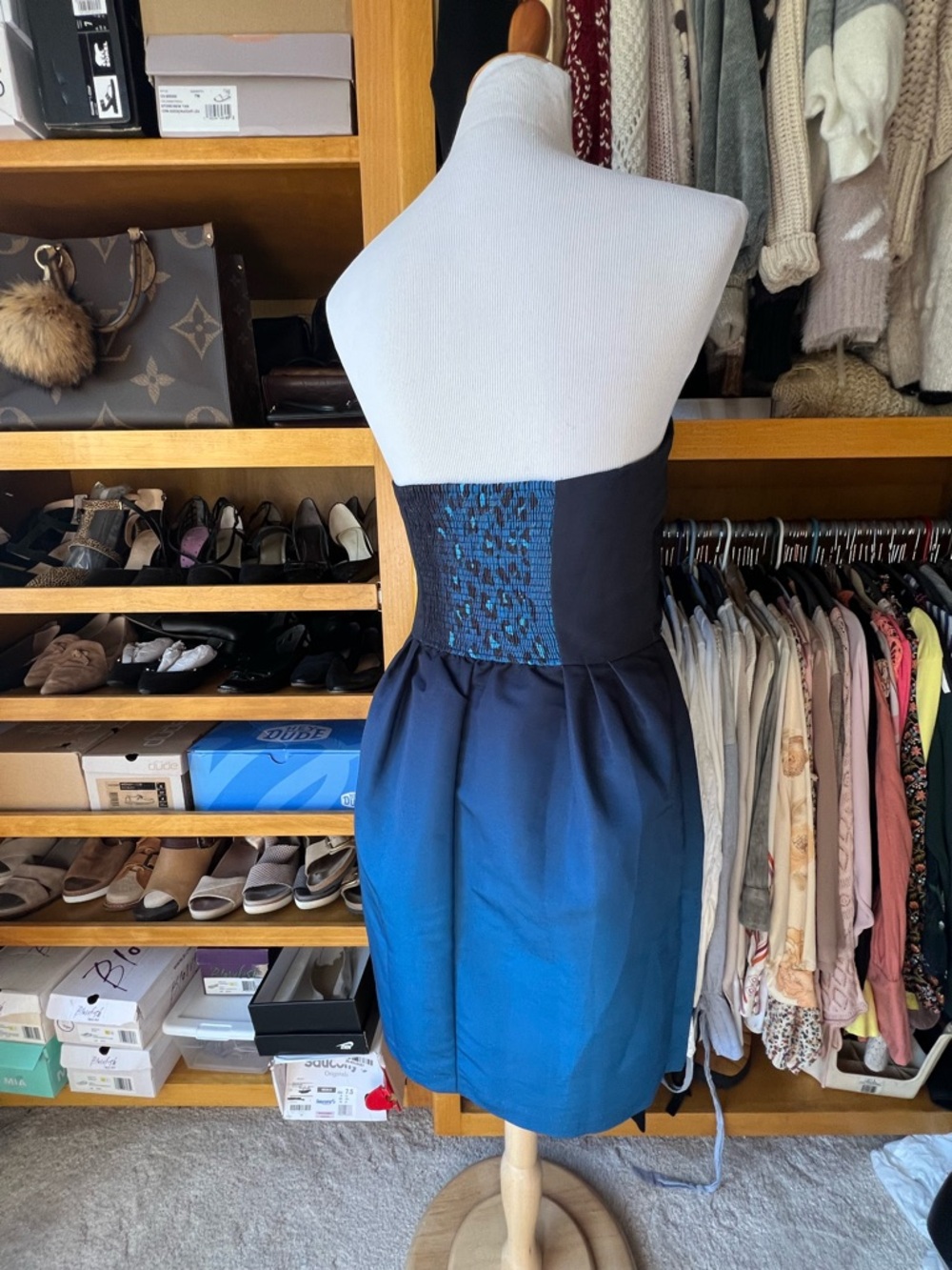 ANTHROPOLOGIE Silence + Noise Teal Blue Leopard-Print Ombre Strapless Dress - Picture 4 of 14